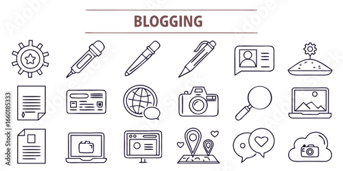 Minimal line icons for blogging and digital content creation
