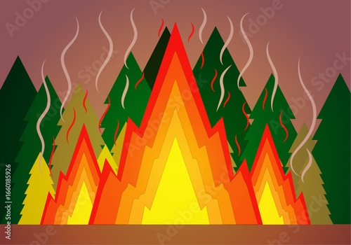 Schilderij op canvas Incendio forestal de un bosque de pinos