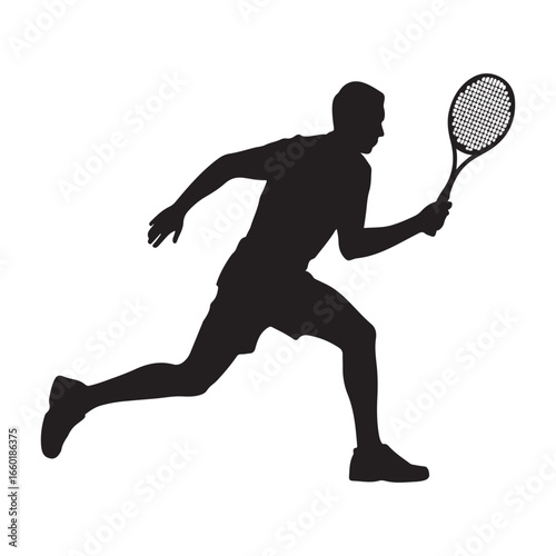 Black silhouette of a male tennis player hitting a forehand