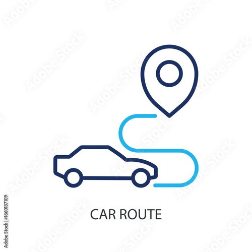 Car route thin line vector icons.