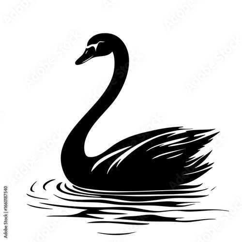 Elegant black vector representation of a swan gracefully gliding across a water surface during a serene moment in nature