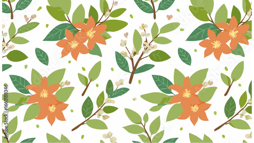 Seamless botanical pattern collection with green leaves, pine cones, cinnamon sticks, and floral silhouettes for eco-friendly nature-inspired design backgrounds