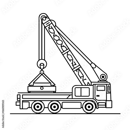 Heavy duty crane truck lifting a load with precision in an industrial setting during daytime operations