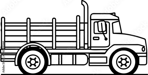Detailed side view of a black vector truck designed for transporting goods in urban settings, ideal for construction and logistics use