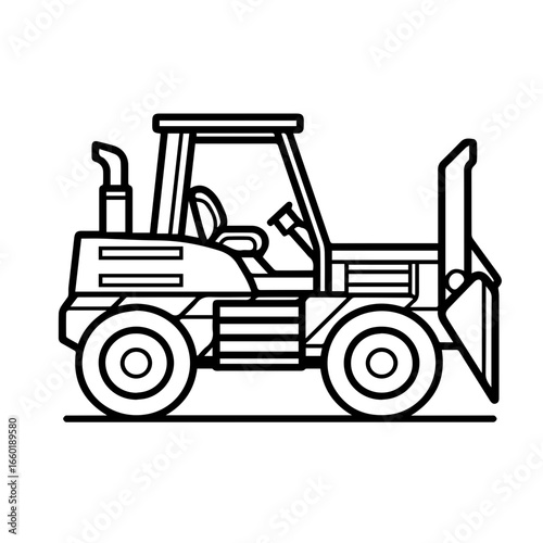 Construction vehicle equipped with a front loader used for earthmoving tasks at a work site during daylight hours
