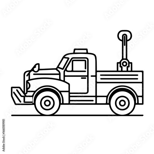 Vintage tow truck with detailed design showcasing essential vehicle features and towing equipment in a simplified vector form