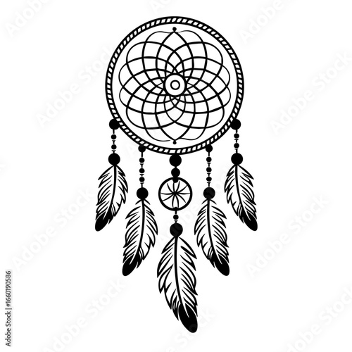 Dream catcher adorned with feathers and beads, representing cultural heritage and spiritual significance