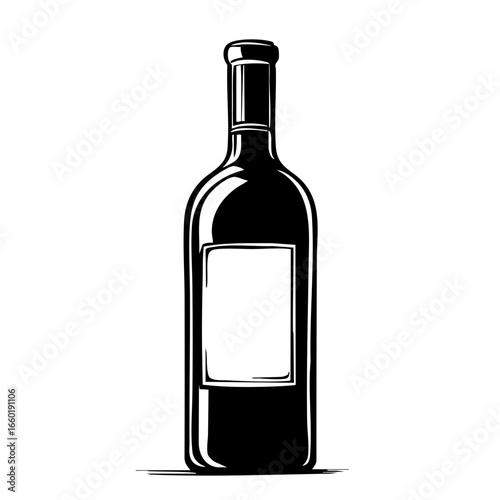 Elegant black vector illustration of a wine bottle showcasing a simple design and smooth curves for decorative use in culinary art or advertisements