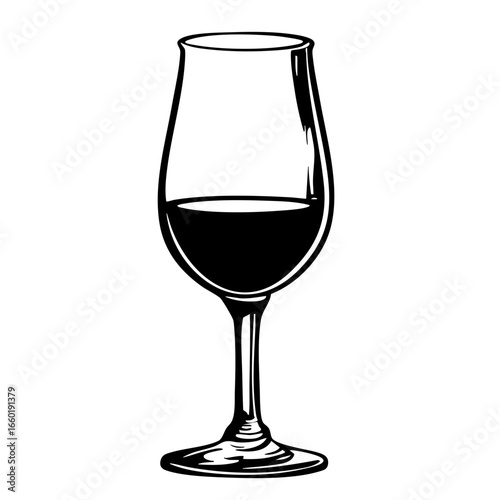 Elegant wine glass filled with red liquid, perfect for a sophisticated evening gathering or intimate dinner setting showcasing fine dining
