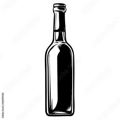 Vector illustration of a black silhouette of a wine bottle with detailed design features