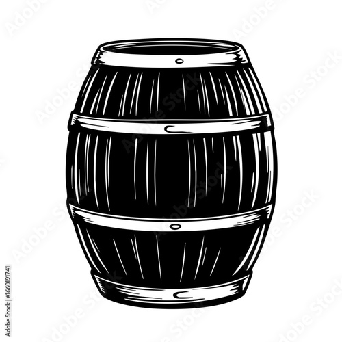 Wooden barrel vector design featuring detailed engravings suitable for rustic themes, farm, brewery, or distillery concepts