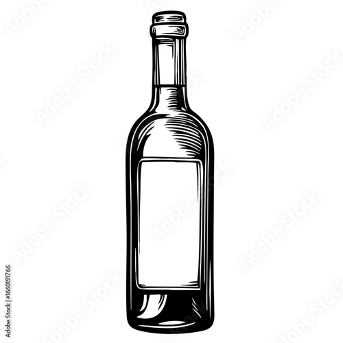 Elegant black vector of a wine bottle with a blank label designed for various uses in digital and print projects