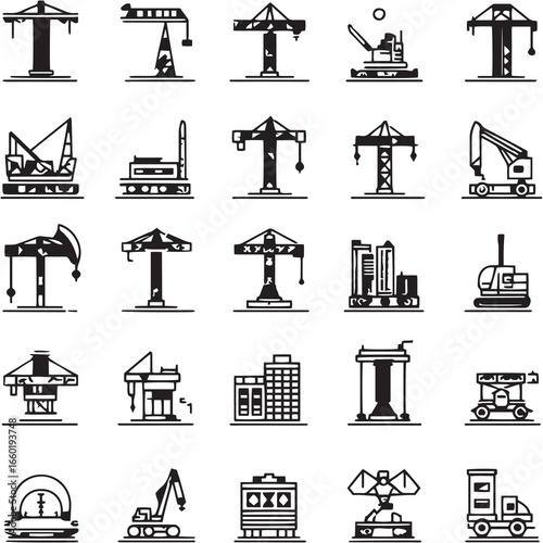 Crane black Line Editable Icons set