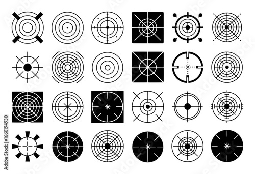 Collection of Diverse Target and Crosshair Icons for Aiming and Precision