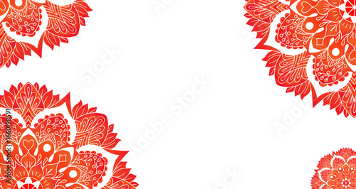 Ornate red mandala corners on a black background