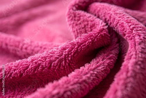 Closeup view of a soft, fluffy pink fabric with a visible texture and nap, creating a cozy and luxurious feel