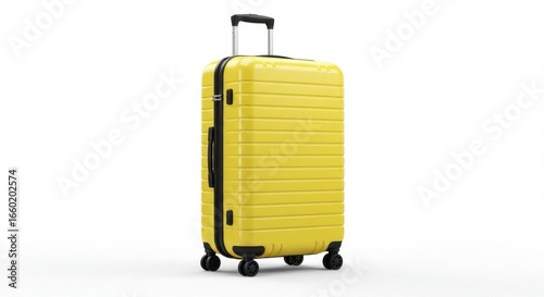 Wallpaper Mural Bright yellow modern rolling suitcase standing upright isolated on white background Torontodigital.ca