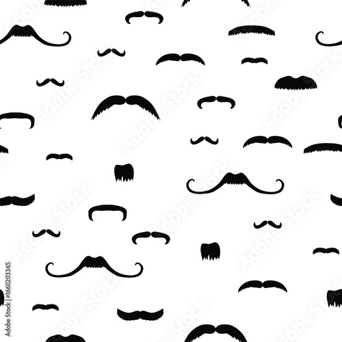 Handlebar and Dallas and Other Mustaches in Black on a White Background creating a seamless pattern print