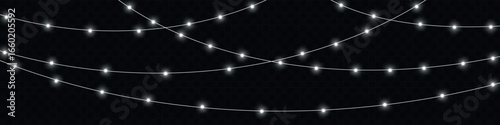 Festive Christmas light gold garlands PNG. Decor element for postcards, invitations, backgrounds, business cards. Winter new collection