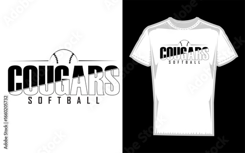Cougars Softball Team Mascot Illustration for School Sports Design Project