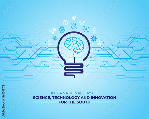 International Day of Science, Technology and Innovation for the South. 16 September. holiday concept. Template for background with banner, poster and card. Vector illustration.