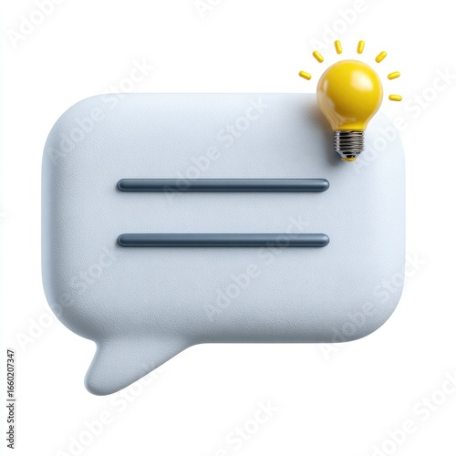 3D chat bubble with glowing light bulb idea symbol Keywords: chat, bubble, speech, message