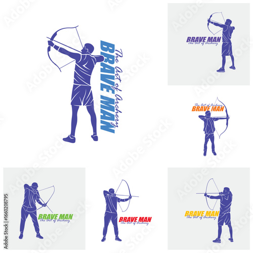 Set of Archer Logo Design Concepts Vector. Silhouette Male Archer Template Illustration