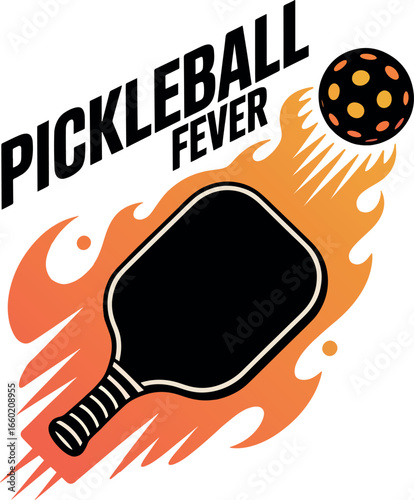 Pickleball Fever Graphic with Paddle and Ball on Fire for Sport Enthusiasts and Tournament Designs bold and dynamic illustration