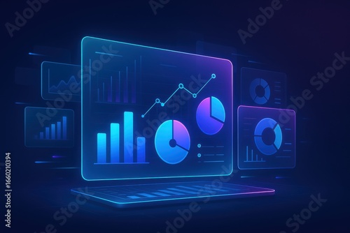 Futuristic business intelligence dashboard interface with financial data visualization for
