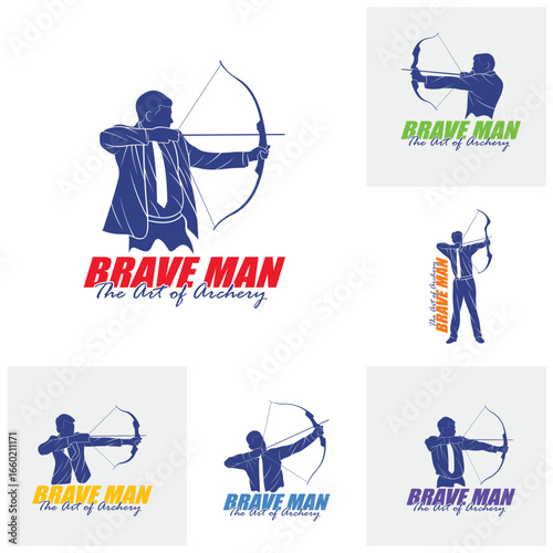 Set of Archer Logo Design Concepts Vector. Silhouette Male Archer Template Illustration