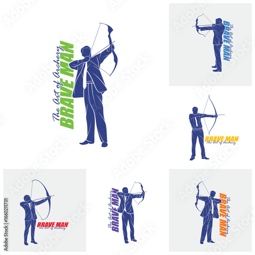 Set of Archer Logo Design Concepts Vector. Silhouette Male Archer Template Illustration