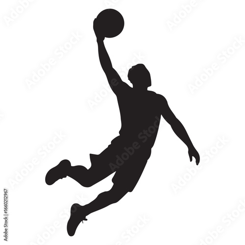 Silhouette Basketball Player Jumping for Slam Dunk Action Pose