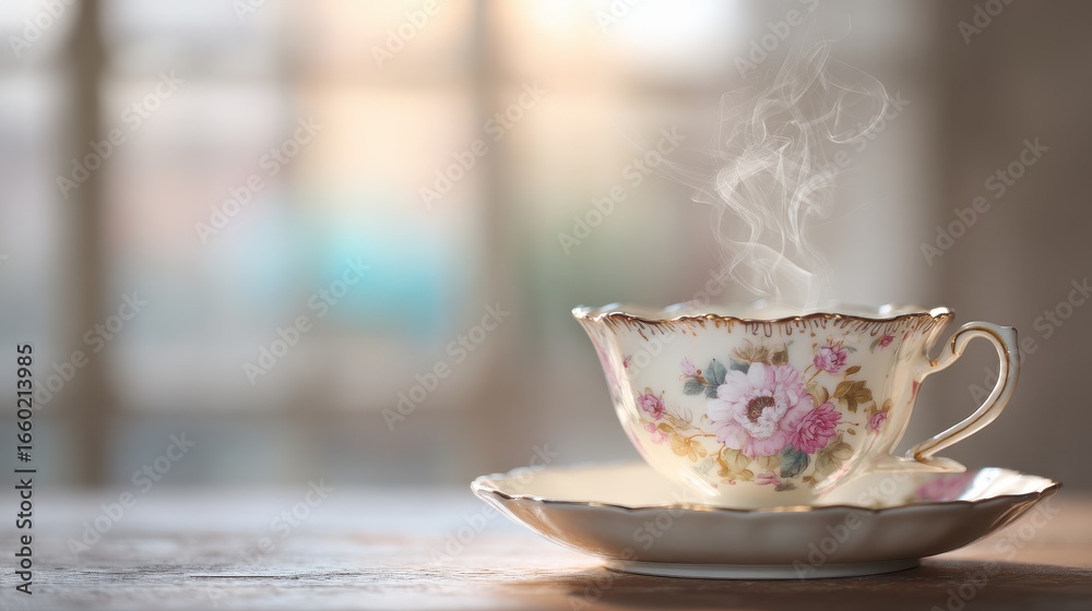 Fototapeta premium Elegant Teacup with Steam in Soft Light