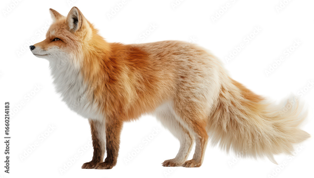 Fototapeta premium Side profile of a majestic red fox with fluffy fur, long tail