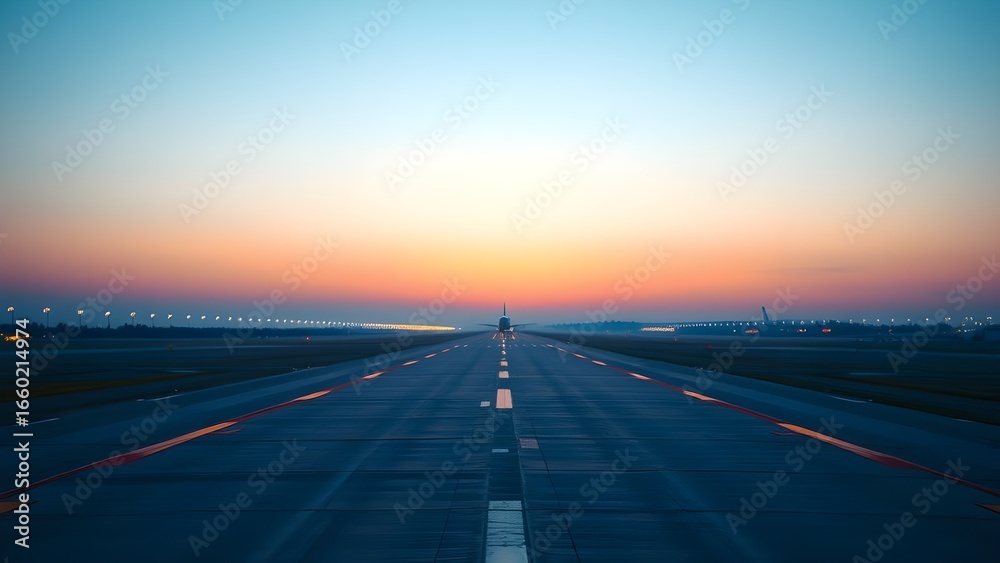 Obraz premium 노을지는 비어있는 야간 비행 활주로an empty night-flight runway at sunset 
