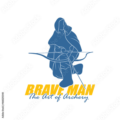 Archer Logo Design Concepts Vector. Silhouette Male Archer Template Illustration