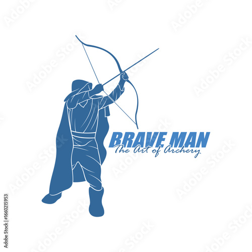 Archer Logo Design Concepts Vector. Silhouette Male Archer Template Illustration
