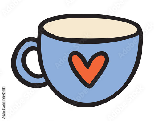 Cute cup with heart for cozy study time, colorful doodle icon for planner and journal, hand drawn
