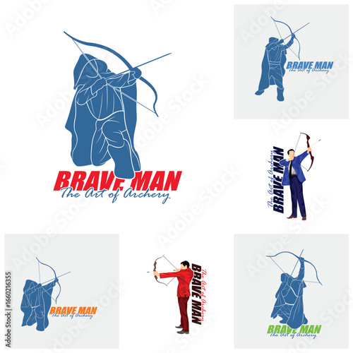 Set of Archer Logo Design Concepts Vector. Silhouette Male Archer Template Illustration
