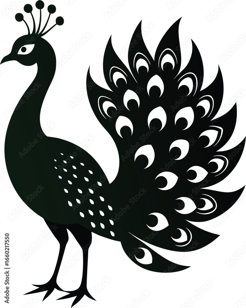 Fototapeta premium Elegant peacock silhouette on white background