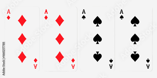 Four Aces Playing Cards Two Red Diamonds and Two Black Spades