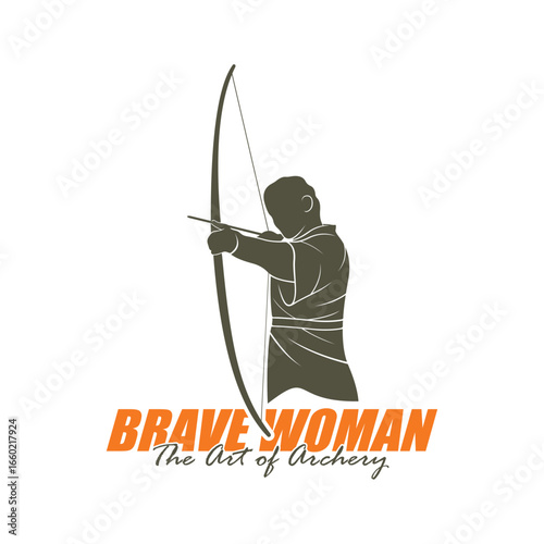 Archer Logo Design Concepts Vector. Silhouette Female Archer Template Illustration
