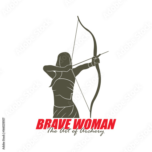 Archer Logo Design Concepts Vector. Silhouette Female Archer Template Illustration