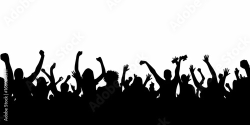 Silhouette of a Crowd Cheering with Raised Hands