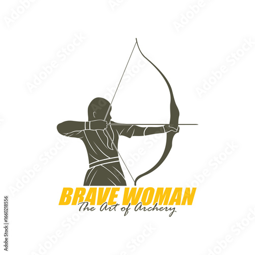 Archer Logo Design Concepts Vector. Silhouette Female Archer Template Illustration