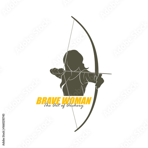 Archer Logo Design Concepts Vector. Silhouette Female Archer Template Illustration