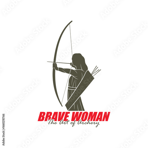 Archer Logo Design Concepts Vector. Silhouette Female Archer Template Illustration