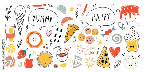 Cute Food Doodle Collection with Yummy and Happy