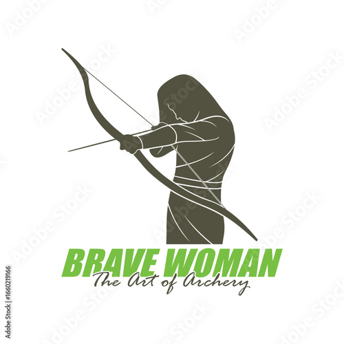 Archer Logo Design Concepts Vector. Silhouette Female Archer Template Illustration