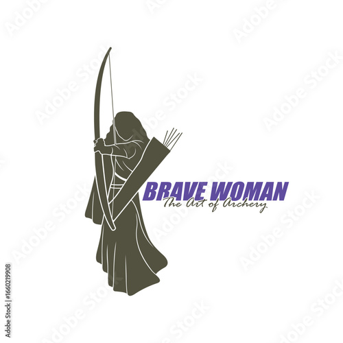 Archer Logo Design Concepts Vector. Silhouette Female Archer Template Illustration